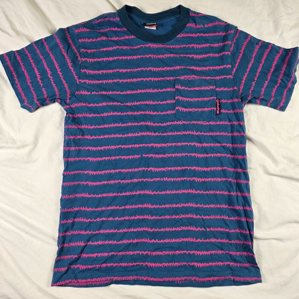 Gotcha Mens Medium Blue Pink Stripe Pocket Tee Casual Short Sleeve T Shirt